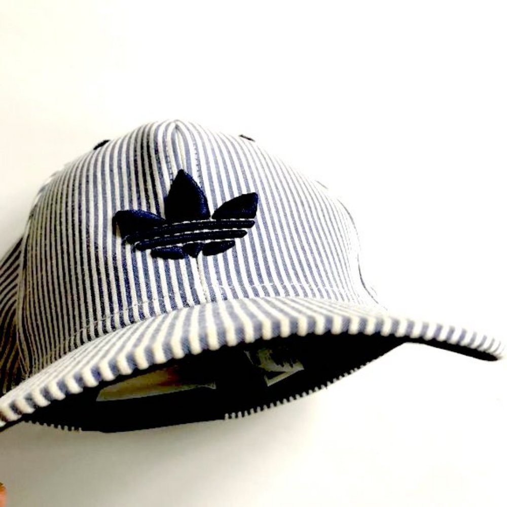 Adidas Navy and White Striped Cap